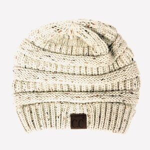CC Beanie Chunky Knit Cap Thick Slouchy, cream speckled